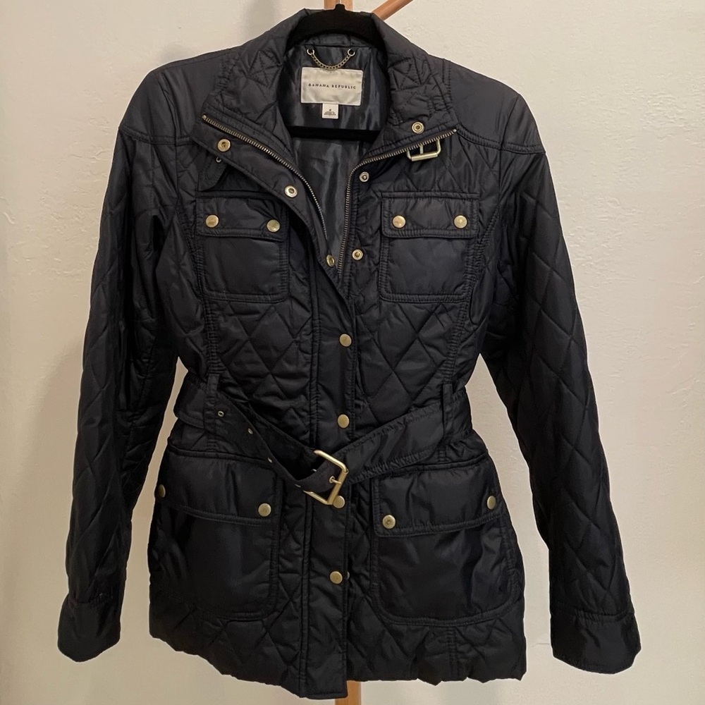 Banana Republic Women’s Navy Quilted Utility Jacket with Belt
